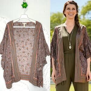 Matilda Jane Along the Way Floral Open Front Kimono Taupe Brown Size Med / Large